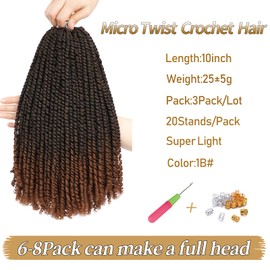FLWAI Micro Twist Crochet Hair Bob Crochet Braids Pre looped Mini Passion Twist 10 Inch 3 Packs Mini Senegalese Twist Crochet Hair Extensions For Women(T30#)