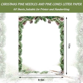 Generic AnyDesign 60Pcs Christmas Stationery Letterhead Paper Single-Sided Print Xmas Pine Cone Border Letter Writing Paper for Notes Greeting Cards Invitation Office Printing, 8.5 x 11 Inch