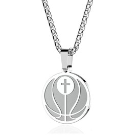 RAMESON Basketball Volleyball Football Cross Pendant Necklace, I Can Do All Things Through Christ Who Strengthens Me, for Team Coach Son Men Women Inspirational Gifts (basketball-silver)