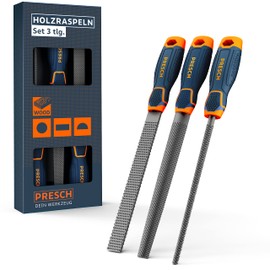 PRESCH Wood Rasp Set 3 Pieces – High Quality Wooden File Set Including Flat Blunt Rasp, Semicircular and Round Rasp – Professional Cut 2 File Set with 200 mm for Wood