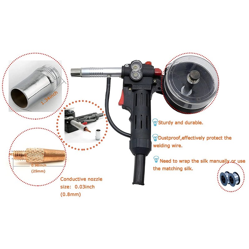 PreAsion Aluminum Spool Gun Fit Miller210 Spoolmate 3035 5M(16ft) Cable