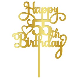 Qertesl - Decoración acrílica para tartas de cumpleaños 55, decoración dorada de doble cara, para decoraciones de pasteles de cumpleaños 55, saludos a 55 fabulosas decoraciones de tartas/55 aniversarios