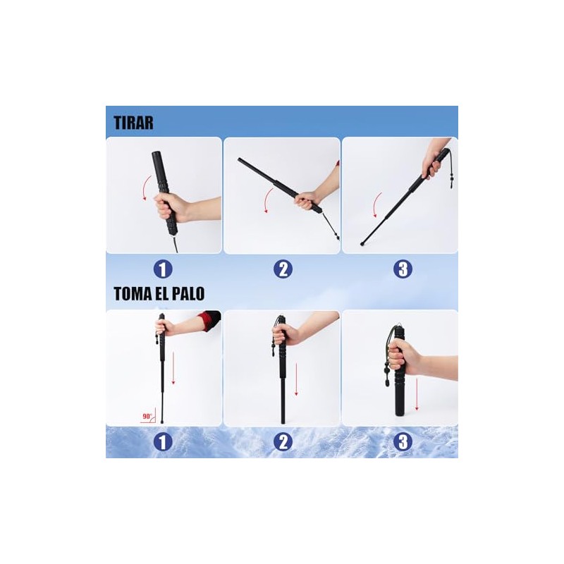 Bastón Retráctil, Bastón de Supervivencia 26‑64 cm con Mango Antideslizante, Material