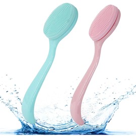 Zorfeter 2 Pack Silicone Facial Cleansing Brush, Skin Friendly Waterproof Face Scrubber Exfoliator, Soft Facial Brush for Blackheads Makeup Residues Removal (Blue, Pink)