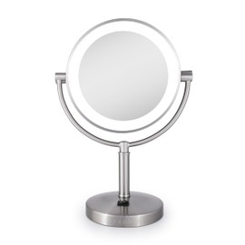 Zadro Laguna 11" LED Lighted Makeup Mirror with Magnification (Large | 15" x 11" | 5X/1X, Satin Nickel)