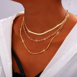 Tgirls Gold Layered Necklaces Dainty Snake Chain Necklace Minimalist Choker Necklace Jewelry for Women (Gold)