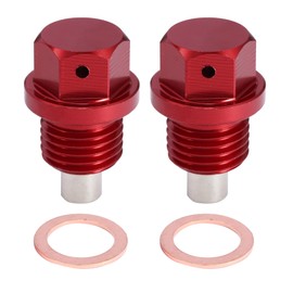 A ABSOPRO 2 Set M14 x 1.5 Oil Drain Plug Magnetic Aluminium Alloy Oil Drain Nut with 2 Washers for Car Motorcycle Red