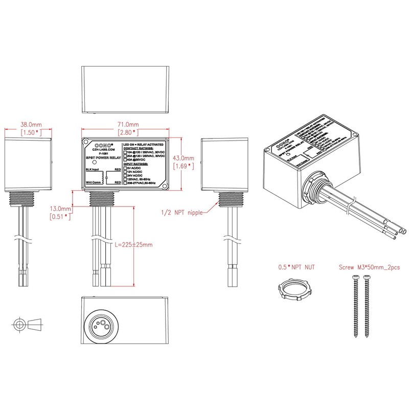 AC 208-277V 240V SPST 20Amp 250Vac/30Vdc Power Relay Module, Plastic