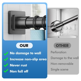 CorkLatta Black Shower Curtain Rod Spring Tension 30 to 68 Inch,1 Inch Diameter Adjustable Shower Rod for Bathroom,No Drilling