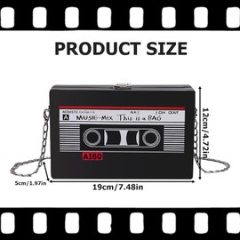 HOMURY Retro Shoulder Bag Cassette Handbag: Radio Handbag, Cassette Shoulder Bag, Women for Trendy Purse, Slanted Shoulder Bag for 80s 90s Disco Party Decoration, black