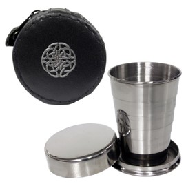 2oz Collapsible Drinking Cup with Leather Celtic Knot Case