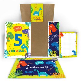Junaversum 8 invitations for 5th children's birthday boys dinosaur invitations 5th birthday including 8 envelopes, 8 bags, 8 stickers, 8 bookmarks, 8 pads.