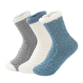 Century Star Women Warm Super Soft Slipper Socks Fuzzy Fluffy Cozy 3-8 Pairs Home Socks (01)3 Pairs Solid-Color 04