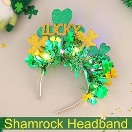 DRESBE - Diadema iluminada para el día de San Patricio, diseño de trébol verde LED, accesorios para el cabello para mujeres y niñas (C)