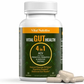 VITAL NUTRITIVE Fórmula 4 en 1 Vital Gut Health con vinagre de sidra de manzana, prebióticos y probióticos, enzimas digestivas para un fuerte apoyo...