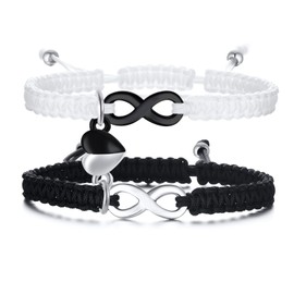 Infinity Matching Bracelets for Couples: Stainless Steel Link Chain Heart Pendant Bracelets for Husband Wife, Romantic Promise Long Distance Relationship Valentine's Day Christmas Gift for Him/Her