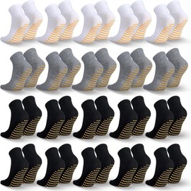 50 Pairs Non Slip Slipper Socks with Grips Men's Anti Skid Yoga Socks with Gripper Workout Pilates - Color: Black, White, Light Gray, Size: Large