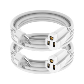 2 Pack Power Extension Cord 5FT, 3-Prong Grounded Electrical Extension Cable Outlet Saver, Single Outlet Extender, Outdoor and Indoor, Heavy-Duty, Waterproof, Flexible, 16AWG, SJTW, 13A 125V(White)