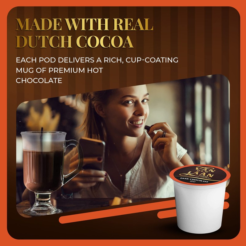 Van Der Laan Chocolate Hot Cocoa Pods, Dark Chocolate Gourmet