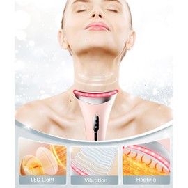 Dopsikn 7 Color Light Therapy Facial Massager with Adjustable Vibration and Thermals for Wrinkles, Double Chin, Red Light Skin Care Tool with Base, Pink