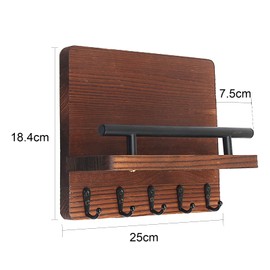 Kitchnexus Key Holder for Wall Decorative with 5 Hooks Wall Mounted Rustic Key Hanger Wooden Rack Mail Organizer with Shelf for Entryway Hallway Mudroom Office