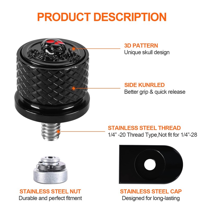 Sresk Motorcycle Fender Rear Seat Bolt 1/4"-20 Thread Screw Nut