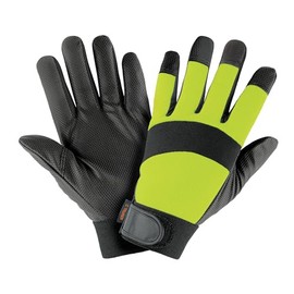 Truper GU-645, Guantes mecánico, alta visibilidad, palma poliuretano color verde