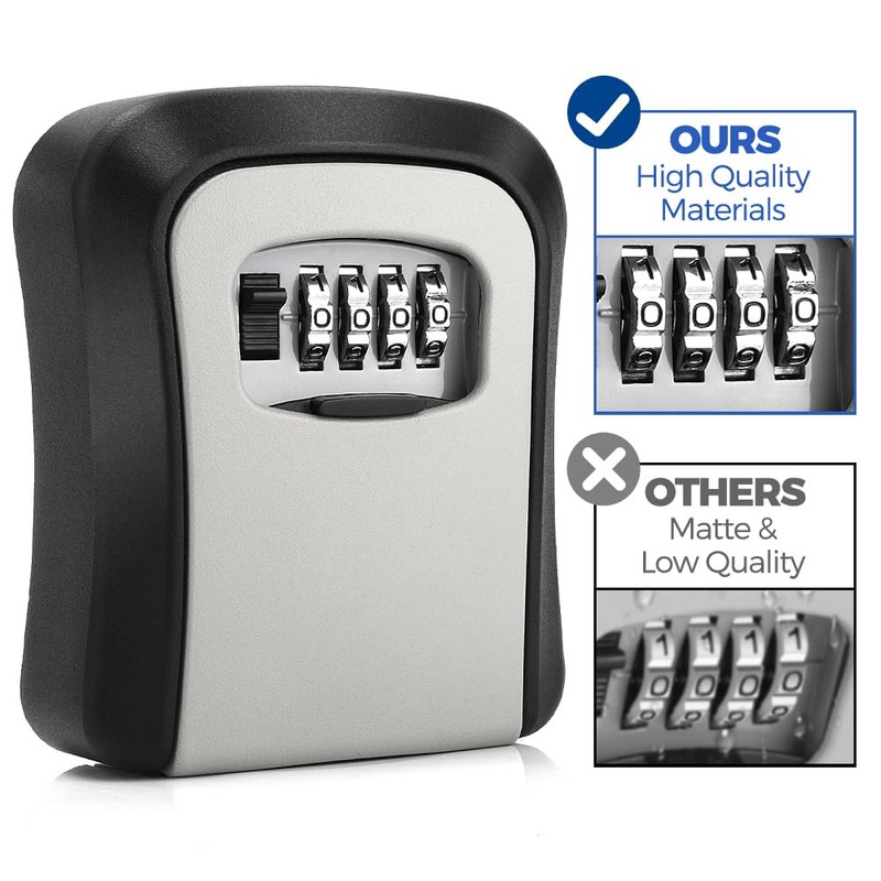HIYAA Key Safe Wall Mounted, All-Metal 4 Digit Combination, Outdoor,