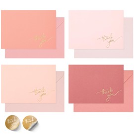 Gold Foil Thank You Cards - Bulk Pack of 40, 5x3.5 Inch with Matching Stickers & Envelopes (Pink) Textured Surface for a Unique Feel - Suitable for Baby Shower, Wedding, Small Business, Graduation
