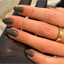 Olive Green Nails Press on, Short Oval Round Press on Nails SXVME Winter Glue on Nails Short Almond Fake Nails Best Acrylic False Nails Solid Colored Stick on Nails for Women 24Pcs Handmade Gel Nails