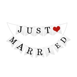 Grevosea Just Married Banner, Just Married Car Decorations Wedding Banner Signs for Bridal Shower Home Party Photo Booth Props Wedding Reception Decorations