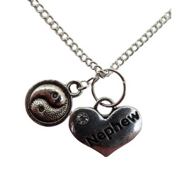 Silver Plated Necklace Nephew Love Heart Gem Charm Yin Yang
