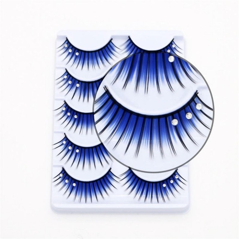 5 Pairs Glitter Eyelashes 3D Blue Cosplay Anime Eyelashes Rhinestone
