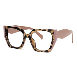 Zeelool Blue Light Blocking Glasses, TR90 Geometric Glasses Frame for Women Eyeglasses with Clear Lenses Anti Eyestrain & UV from Computer/TV/Phone ZJGT321195-04B Tortoise-Brown