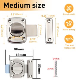 Alise Gate Latch Slide Bolt Latches Lock,Medium Size Safety Double Sided Rotate Gate Hardware,Brushed Finish,63mmx55mm