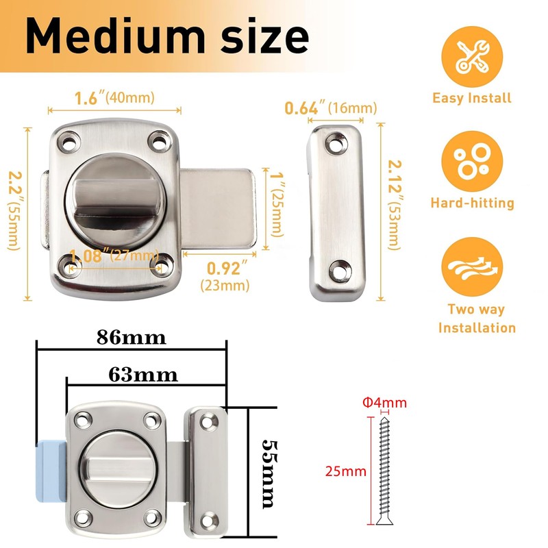 Alise Gate Latch Slide Bolt Latches Lock,Medium Size Safety Double