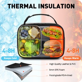 Boy Lunch Box PU & Leather Lunch Box, Kids Lunch Bags Waterproof Thermal Insulated Cooler Bag Toy Bag for Boys Girls Kids Toddlers Teens School Gift