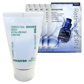 Innisfree Green Tea Hyaluronic Acid Moisture Cream Tube 50mL+Retinol PDRN Skin Booster Ampoule Gel Mask 5 sheets / 이니스프리 그린티 히알루론산 수분크림 튜브 50mL+레티놀 PDRN 스킨부스터 앰플 겔 마스크 5매