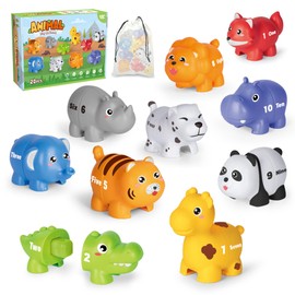 20PCS Animal Number Matching Learning Toys for Toddlers 2-4, 10 Different Animal Figures, Montessori Educational Toys Gifts for Boy Girl, Preschool Learning Activities, Double Sided Matching Game