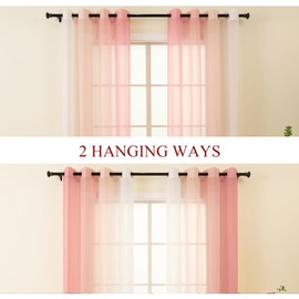 L.Z.E Pink White Sheer Curtains 72 Inch Length for Living Room, 2 Panels Set Blush Ombre Sheer Curtains & Drapes for Kids Bedroom Boys Girls Room, Modern Grommet Top Voile Window Sheers Short