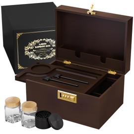 promitop Bamboo Box, locked storage decorative box with combination lock, wooden lock box with lid, wooden locked storage box with removable tray and jars（Brown）