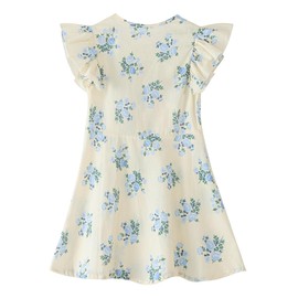BTGIXSF Girls and Toddlers' Cotton Flutter Sleeve Dresses A Line Swing Skater Dress 687 Blue Floral 90