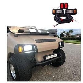 Huskey Golf Cart Adjustable 12 Volt LED Headlights & Taillights Kit For Club Car DS 1993 and Up Gas & Electric Models With Wiring Harness