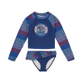Nautica Girls' Two-Piece Rashguard Swimsuit Set, UPF 50+ Sun Protection, Quick-Dry Bathing Suit, Twilight Blue Sea