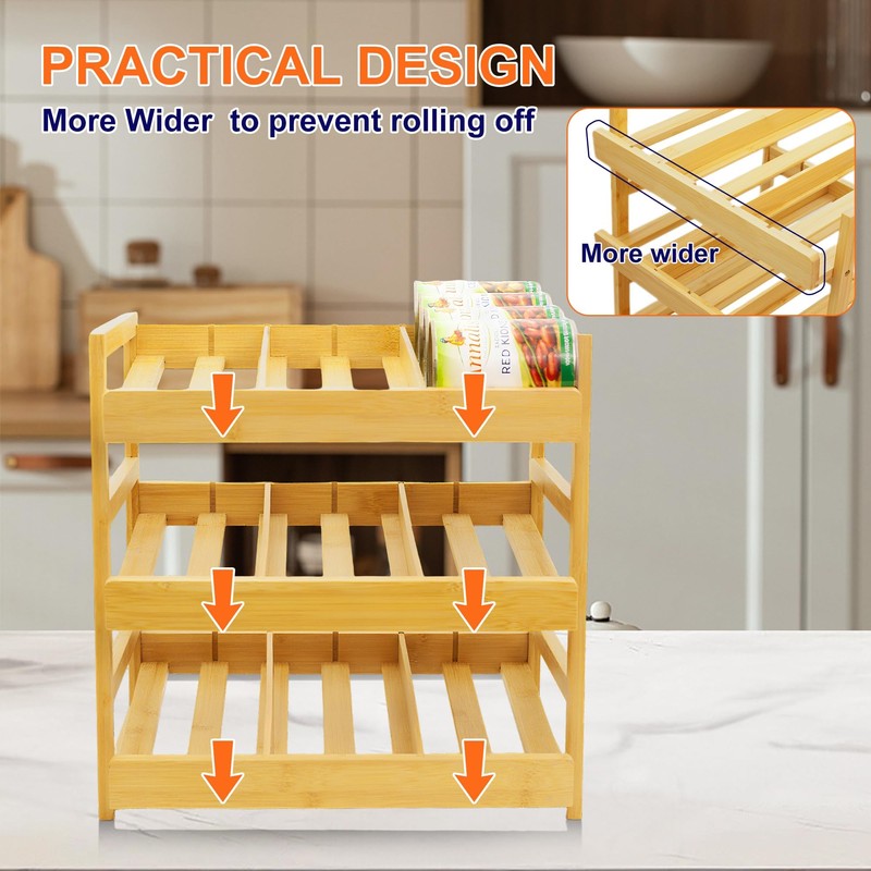 MinBoo Bamboo Can Organizer for Pantry - Stackable Can Dispensers