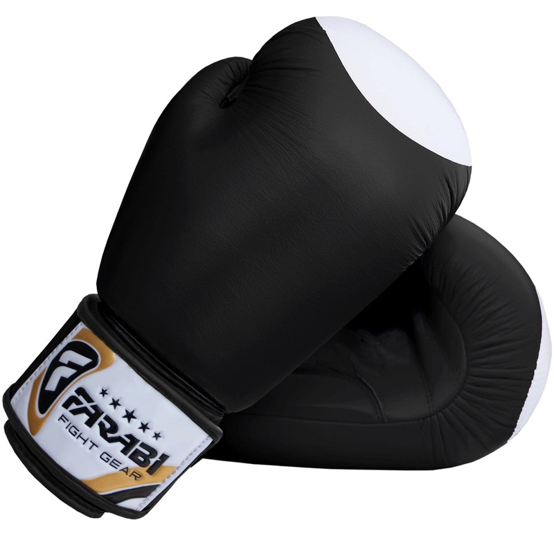 Farabi Boxing Gloves Real Leather Target Series (Black, 12-oz)