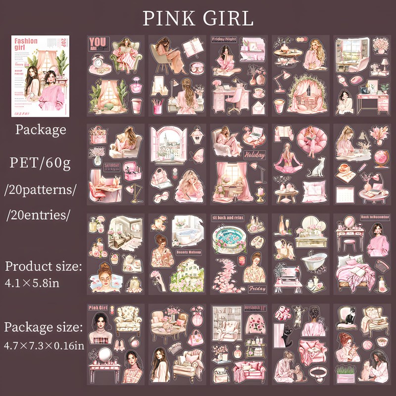 Snycler Sticker Book -20 Sheets Character Scenery PET Stickers for