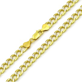 Giorgio Bergamo 925 Italian Sterling Silver 6.5mm Solid Cuban Diamond Cut Chain, ITProLux Yellow Gold Plated Curb Pave Link Necklace, (30)
