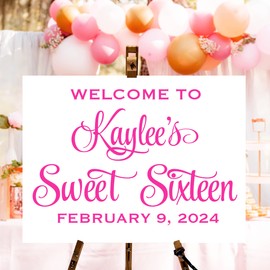 Welcome Sweet Sixteen Party Sign Decal, 16th Birthday Decor, Sweet 16 Wall Decorations, 20 Colors & Several Sizes