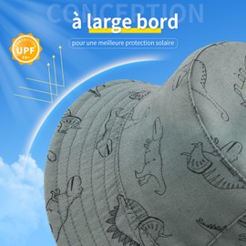 SEYUFN Bob Sun Hat Baby Fishing Hat with Wide Brim Sun Hat Girls Adjustable Cotton Hat UV Protection Summer Hat for Children, green dinosaur